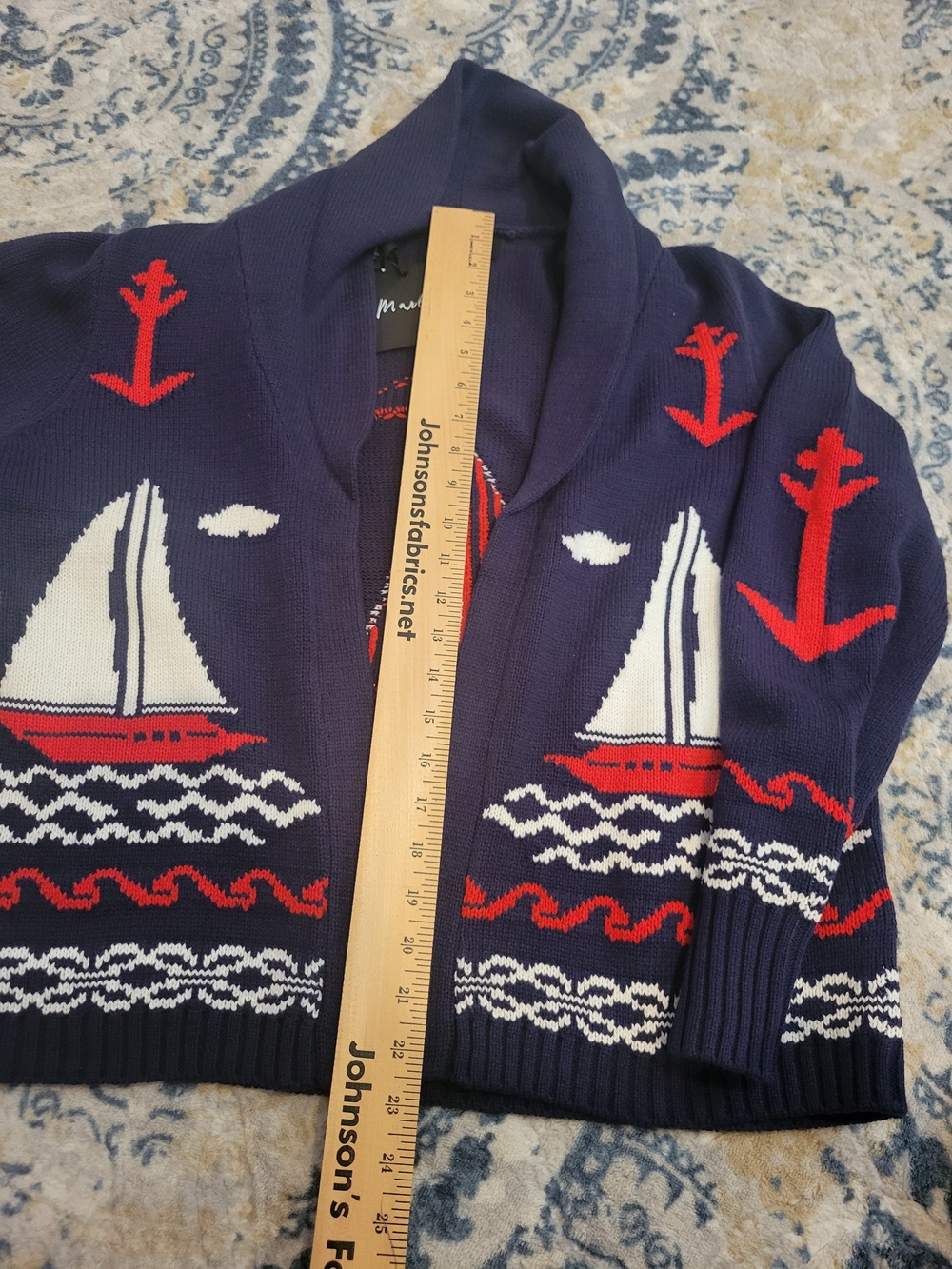 Marled Navy Blue Red White Nautical Cardigan Sweater NWT Medium - Picture 5 of 9